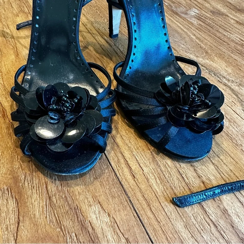 Kate Spade Women’s Embellished Flower Silk Stilettos Sandals Heels Ankle Strap 9